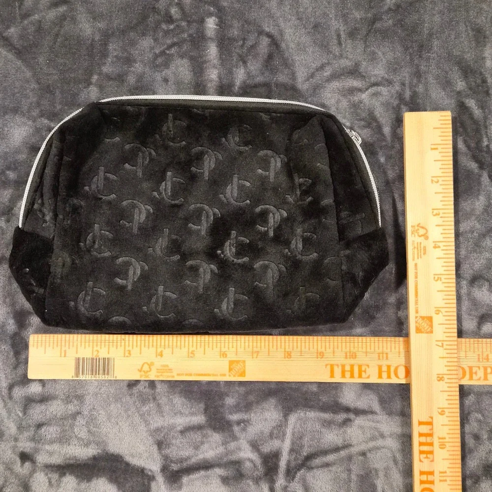 Juicy Couture Black Velour Monogram Makeup Bag Cosmetic Pouch JC Logo